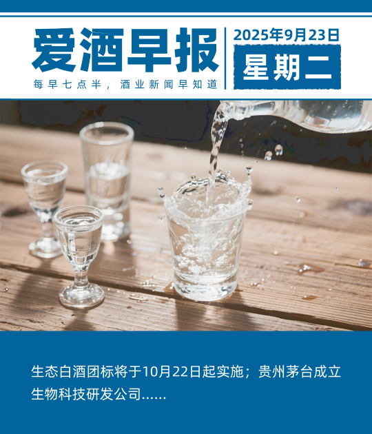 爱酒早报：生态白酒团标将于10月22日起实施；贵州茅台成立生物科技研发公司……