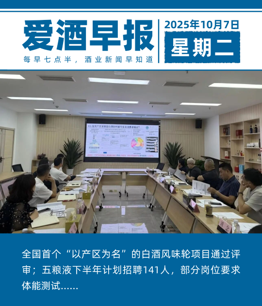 爱酒早报：全国首个“以产区为名”的白酒风味轮项目通过评审；五粮液下半年计划招聘141人